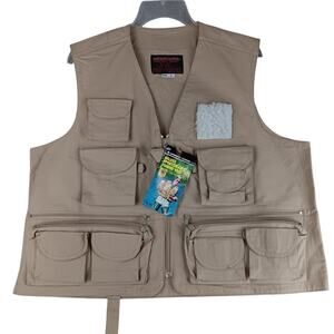 Vintage American‎ Camper Deluxe Sportsman Fishing Hunting Vest L Tan Canvas Hunt